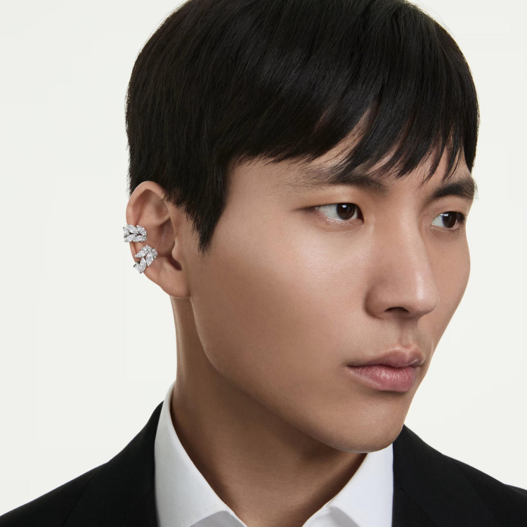 Mesmera ear cuffs Marquise cut, White, Rhodium plated